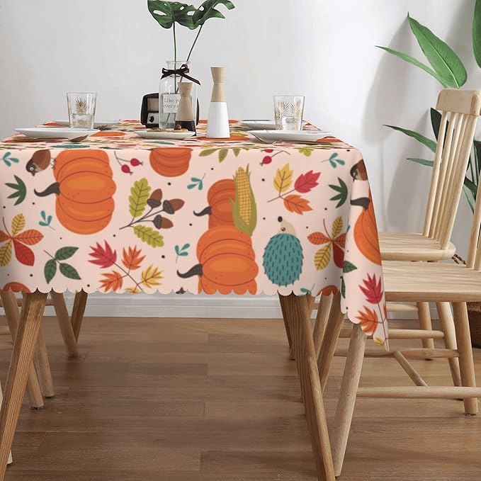 Fall Pumpkin Tablecloth Autumn Harvest Pumpkin Table Cloth Maple Leaf Thanksgiving Rectangle Tablecloth 54×72 Inch Washable Table Cover for Kitchen Dining Room Party Decoration