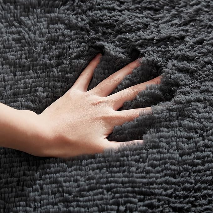 Floralux Ultra Soft 5x7 Area Rugs for Living Room Bedroom, Dark Grey, Shag Plush Rug for Playroom, Modern Shaggy Carpet for Beside Bed, Teens Dorm, Nursery, Home Decor Aesthetic