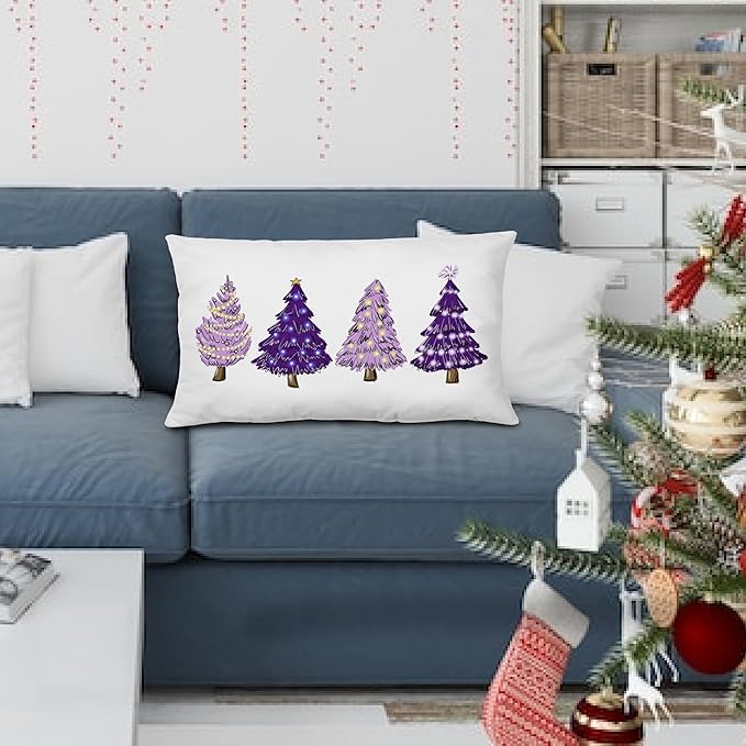 KEUSPI Purple Christmas Decorations Christmases Tree Pillow Covers 12x20,Purple Christmas Decor Trees Xmas Pillow Cases Cushion Covers,Violet Christmases Decor Pillow Covers for Bedroom