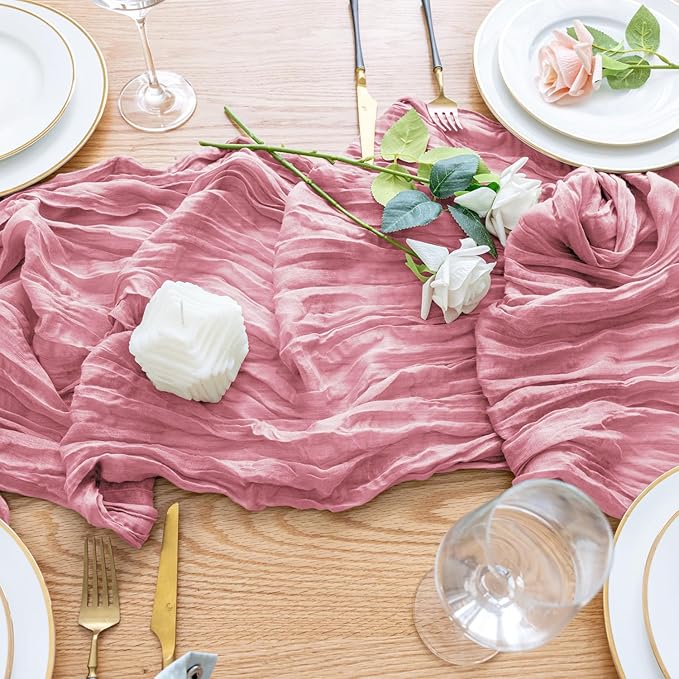 Wokceer Cheesecloth Table Runner 12Pack 10FT Pink Boho Gauze Cheese Cloth Table Runner for Party Long Rustic Sheer Table Runners for Baby Bridal Shower Wedding Easter Table Decor