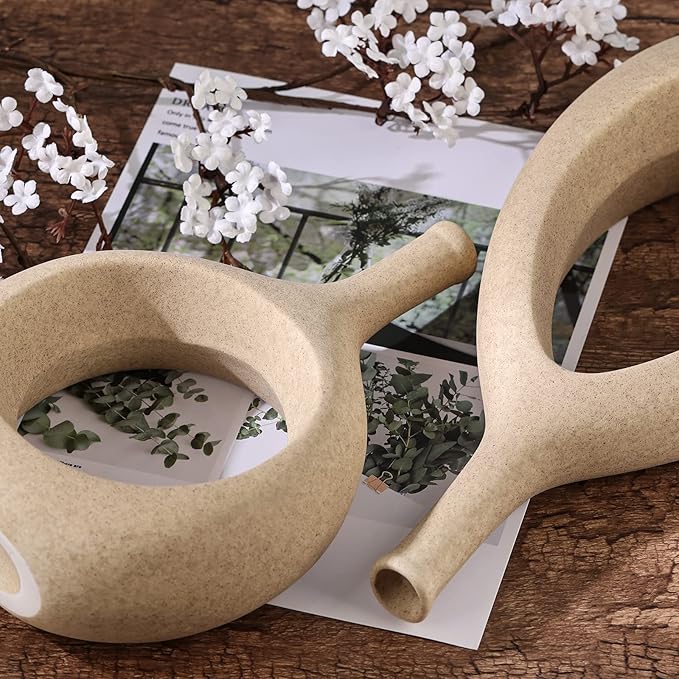 LCCCK Matte Beige Ceramic Vase, Tan Circle Vases with Hole, Neutral Rustic Centerpiece Table Decorations Flower Vase, Minimalist Vase Farmhouse Dinner Decor