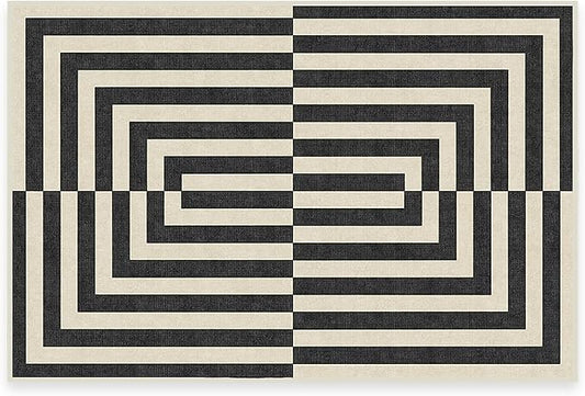 RUGGABLE x Jonathan Adler Machine Washable Modern Area Rug – Op Art Charcoal 2x3, Stain-Resistant, Non-Slip – Small Rugs for Living Room, Bedroom, Hallway, Entryway & Bathroom–with Standard Pad
