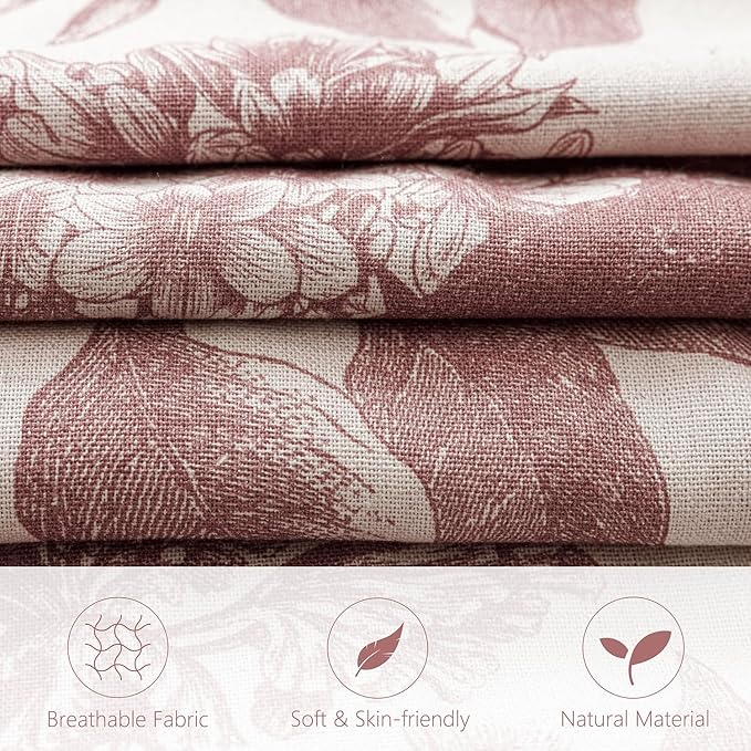 Foindtower Set of 2 Linen Floral Throw Pillow Covers Vintage Accent Print Decorative Cushion Covers Farmhouse Boho Home Decor for Sofa Chair Couch Bedroom Living Room,18×18 Inch,Dark Pink