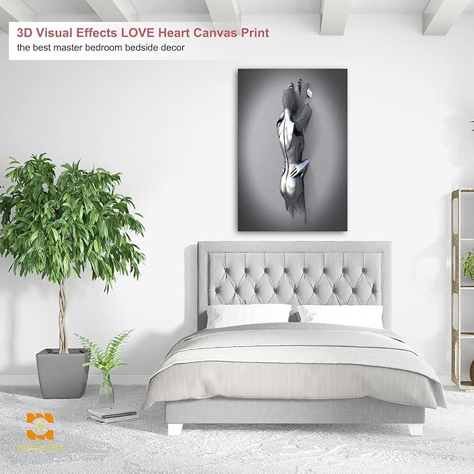 3D Wall Art - Wall Art For Bedroom Couples Wall Art 3D Metal Effect Romantic Hug Modern Abstract Canvas Wall Art for Wall Decorations Framed 32”x48”x1Pcs