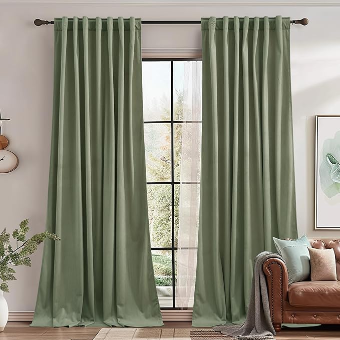 StangH Sage Green Velvet Curtains Christmas Holiday Decor W62x L96 inches, Soft Room Darkening Panels Thermal Insulated Room Dividers for Living Room/Hallway/Porch, 2 Panels
