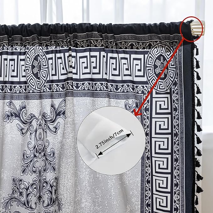 Popular Handicrafts Printed Curtains for Living Room 102 Inches Long Indian Hippie Bohemian Curtains Rod Pocket Light Filtering 2 Panels, Black
