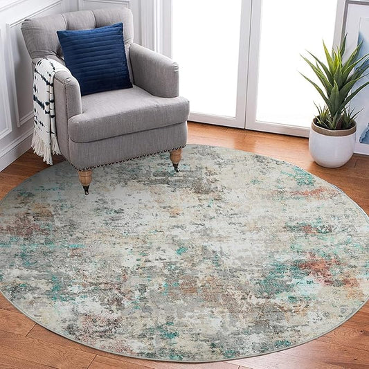 Modern Abstract 6x6 Round Area Rug Non Slip Non Shedding Rug Low Pile Stain Resistant for Bedroom Living Room Office Dining Room,Colorful