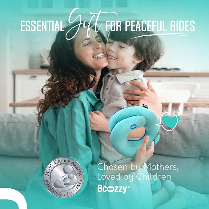 BCOZZY Kids Travel Neck Pillow (3-7 Y/O)- Patented Soft Pillow for Head & Chin Support in Car Seat, Airplane, and Road Trip Sleeping. Adjustable Size. Fully Washable. Carry Bag. Small, Gray