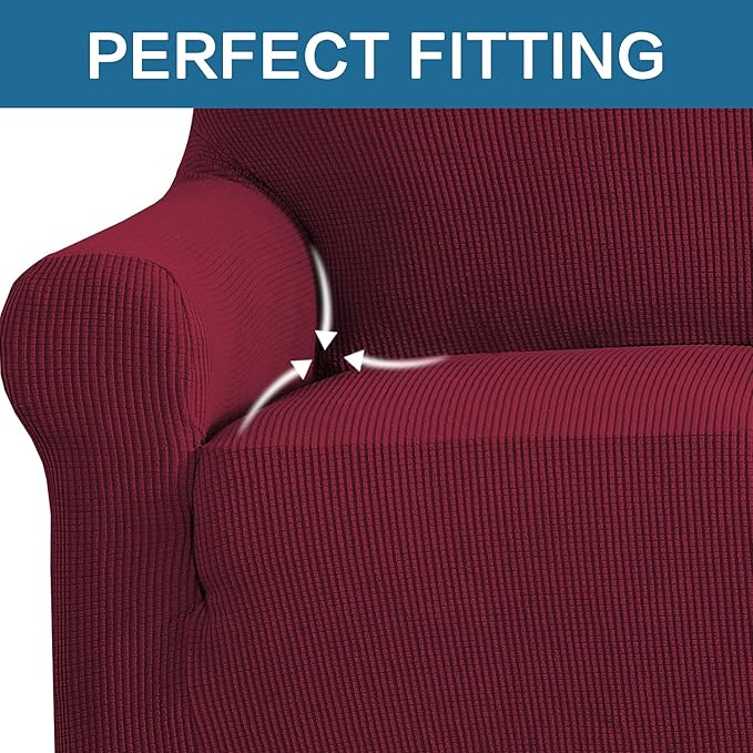 H.VERSAILTEX Stretch Oversized Sofa Cover 1 Piece Sofa Slipcovers for Living Room Feature Thick Checked Jacquard Fabric with Elastic Bottom, Sofa X-Large - Burgundy Red
