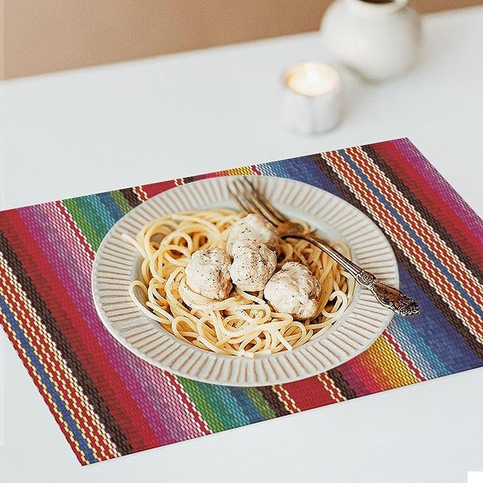 Mexican Placemat Set of 6, 12x18 Inch Colorful Mexico Fiesta Talavera Cinco de Mayo Dia De Los Muertos Day Native Art Coffee Vintage Table Mats for Outdoor Kitchen Dining Table Decoration