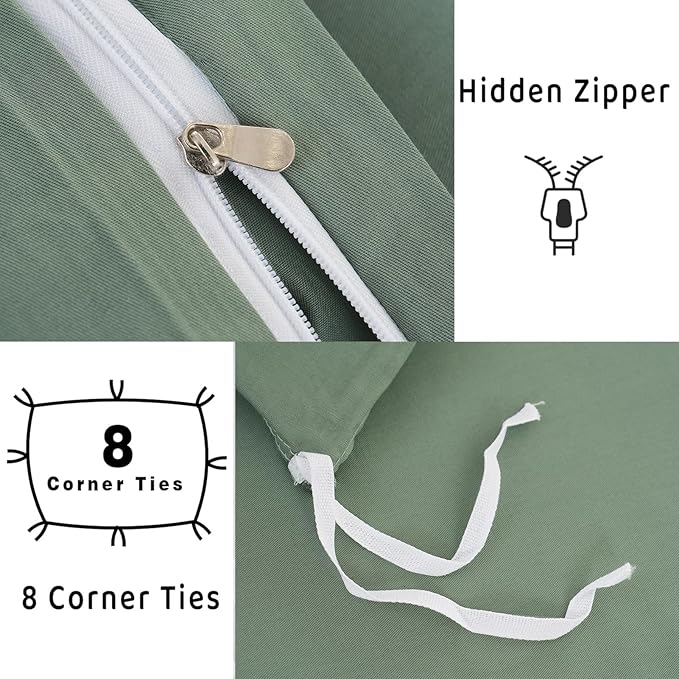 100% Organic Cotton Duvet Cover King 400 Thread Count Sateen Comforter Cover Soft and Breathable Cooling Bedding Set 3 Piece（Sage Green,King）