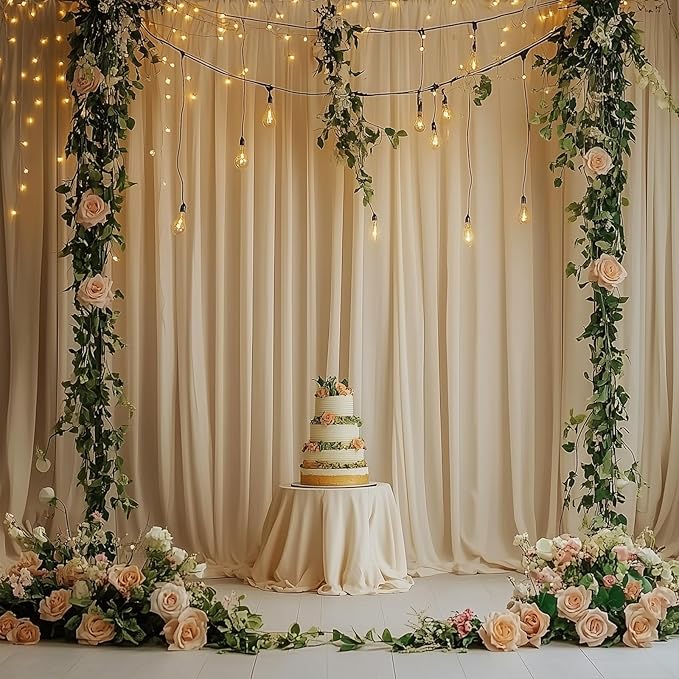 30ft x 10ft Wrinkle Free Beige Backdrop Curtains for Parties, 6 Panels 5x10ft Thick Polyester Photo Backdrop Drapes for Wedding Birthday Party Photography Background Stand