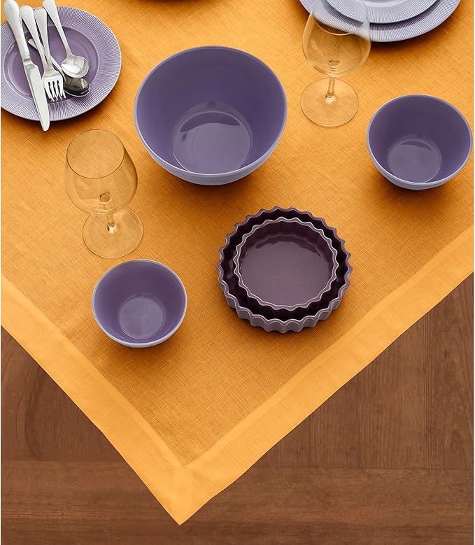 Solino Home Linen Tablecloth 52 x 52 Inch - 100% Pure Linen Tangerine Yellow Square Tablecloth - Fete, Machine Washable Table Throw for Fall, Autumn, Thanksgiving