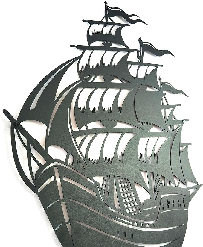 Ghost Sailboat Metal Wall Art, Nautical Adventure Ship Silhouette Metal Decor for Living Room, Bedroom, or Office, Maritime-Inspired 3D Effect Wall Sculpture, Perfect for Coastal and Rustic Home Décor (18x18 inches)