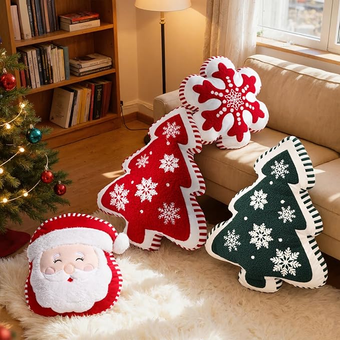 Lanpn Christmas Throw Pillows Set of 3, Christmas Decoration Winter Throw Pillows Snowflake Santa Claus Xmas Tree Cuhsion for Sofa Living Room Bedroom Xmas Decor (Red)