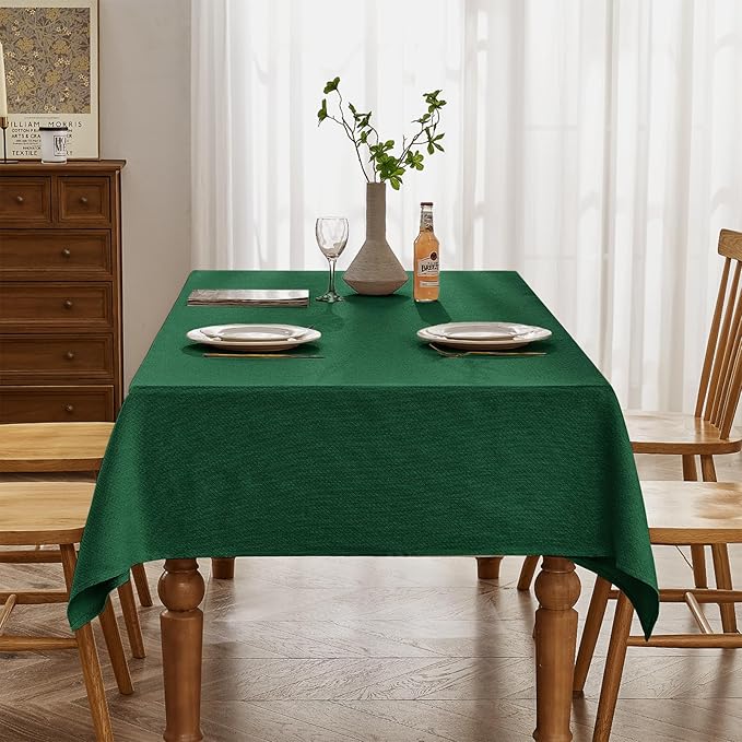 BALCONY & FALCON Rectangle Tablecloth Jacquard Style Water Resistant Table Cover for Christmas Thanksgiving Dining Kitchen Cafe Parties and Outdoor Use (Dark Green, 57 x 118 inch)