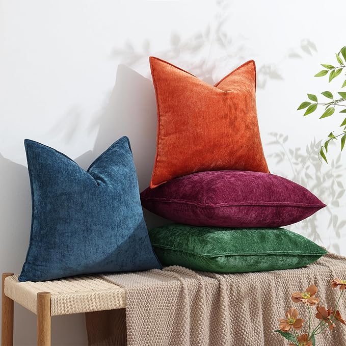 decorUhome Christmas Couch Throw Pillow Covers 18x18 Set of 2, Decorative Soft Euro Velvet Neutral Chenille Pillow Covers with Elegant Design for Sofa Bed Living Room Home Decor, Green