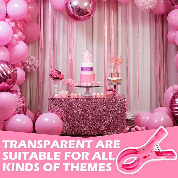 LemonRoad 10 Pack Large Balloon Arch Clips Plastic Transparent Backdrop Spring Clamps 3.5 Inch Heavy Duty Clip for Balloon Arch Kit Birthday Decoration Crafts Woodworking Photography Studios (Pink)