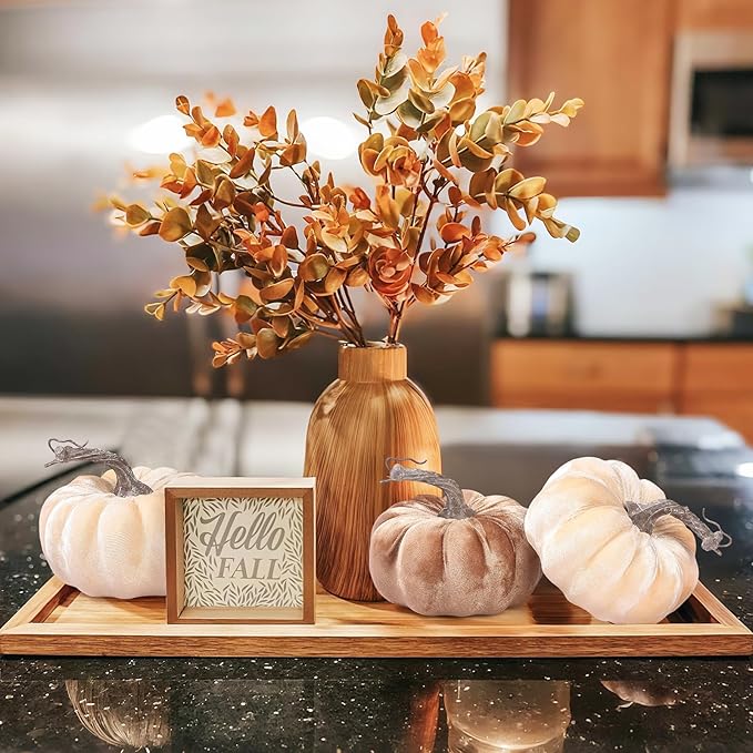 2pcs Velvet Fake Pumpkins Fall Harvest Fabric Foam Pumpkin Thanksgiving Halloween Decor for Table Centerpiece Wedding Farmhouse (2, Beige Coffee, M)