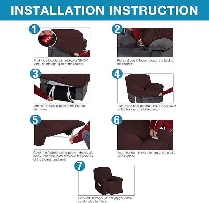 Flamingo P Stretch Recliner Chair Cover Recliner Cover for Electric/Manual Style | Furniture Cover for Reclining with Side Pocket, Soft Checked Jacquard Fabric Form Fitted Standard/Oversized - Brown