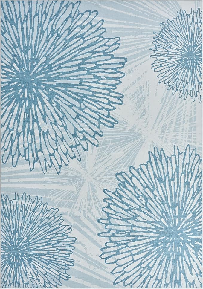 WITSHOCK 6x9 Washable Rug for Living Room,Modern Floral Distress Print Pattern Area Rugs,Stain Resistant with Non Slip Backing Carpet for Dining Room,Bedroom & Home Decor,Blue/Light Blue