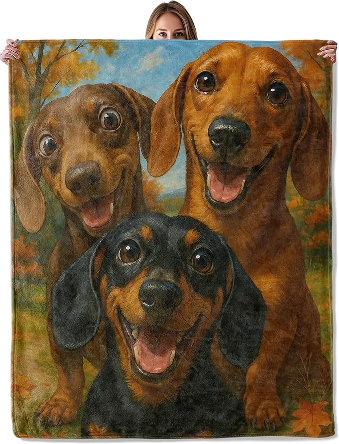 Dachshund Throw Blanket for Adutls Kids, 50x60 in, Cozy Soft Warm Fleece Blankets Gifts for Couch, Camping, Hiking Decor