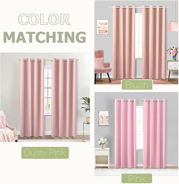 KOUFALL Thermal Insulated Winter Curtains for Kids Bedroom Nursery Girl, Grommet Black Out Curtains 96 Inch Long 2 Panels Set, 8FT Floor to Ceiling, Bubble Gum Pink