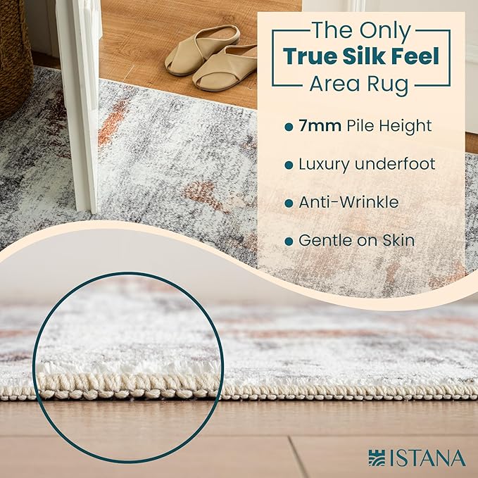 Istana Living Room Rug 10x14 - Grey Multi 10 x 14 Area Rug - Foldable Machine Washable Area Rugs 10x14 - Stylish 10x14 Area Rugs Boho - Stain Resistant Washable Rug 10x14