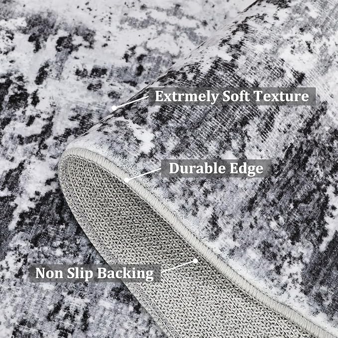 Modern Abstract Area Rug 3x5 Non Slip Non Shedding Rug Low Pile Stain Resistant for Bedroom Living Room,Grey