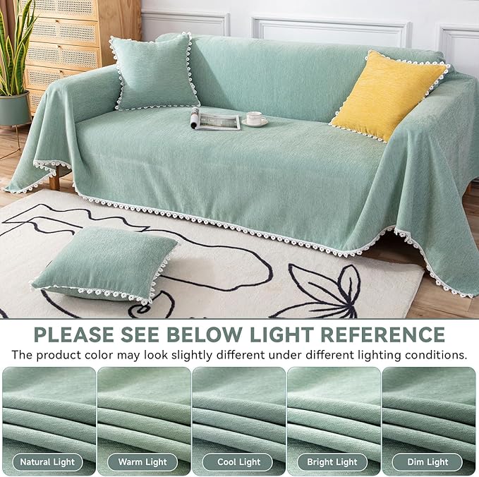 VClife Couch Cover Farmhouse Chic Sage Green Couch Covers for 2 Cushion Couch Sofa - Washable Chenille Sofa Cover for Living Room Office RV Bedroom (71"X118") Gift for Christmas Thanksgiving Birthday