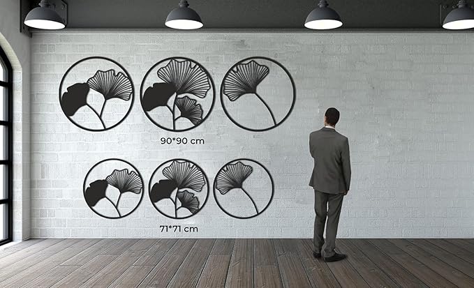 DEKADRON Metal Wall Decor, Metal Flower Wall Art, Geometric Flower Sign, Metal Wall Art, Metal Wall Decor, Interior Decoration, Nature Art, Black, 3 Pieces (15" W x 15" H / 38x38 cm)