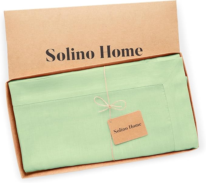 Solino Home Linen Tablecloth for Rectangle Tables 60 x 120 Inch - 100% Pure Linen Pastel Green Table Cloth - Fete, Machine Washable Cloth Tablecloth