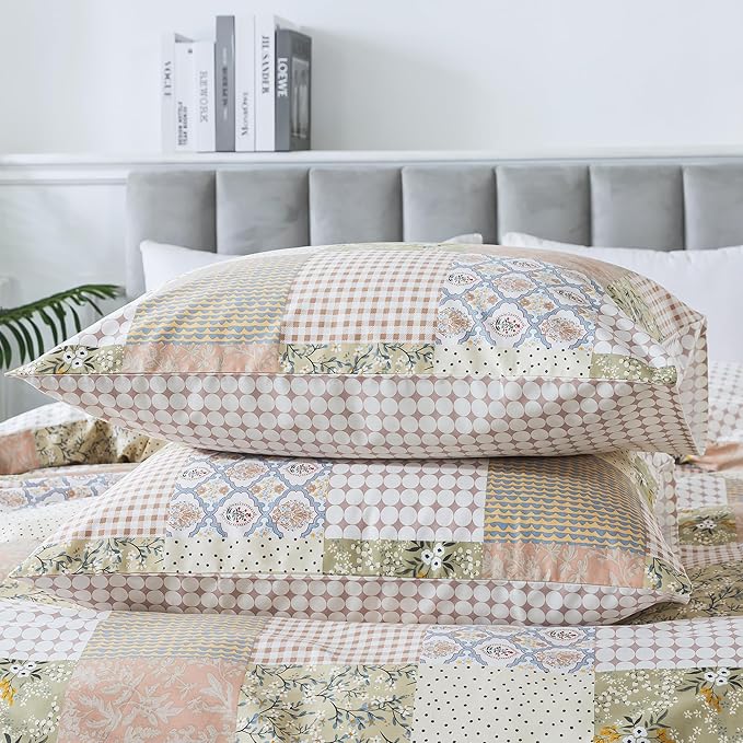 HoneiLife Duvet Dover Queen Size - 100% Cotton Comforter Cover, Checkered Bedlinen Set with Zipper Closure & Corner Ties, 3-PC Rustic Comforter Cover Sets