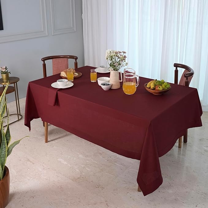 D'Moksha Homes Linen Tablecloth 60 x 102 Inch - 100% Pure Linen Dark Red Table Cloth for Rectangle Tables - Machine Washable Cloth Tablecloth for Fall, Thanksgiving, Christmas, Holiday