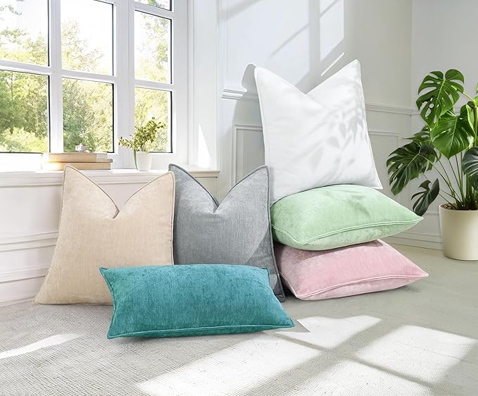decorUhome Christmas Couch Throw Pillow Covers 16x16 Set of 2, Decorative Soft Euro Velvet Neutral Chenille Pillow Covers with Elegant Design for Sofa Bed Living Room Home Decor, Teal