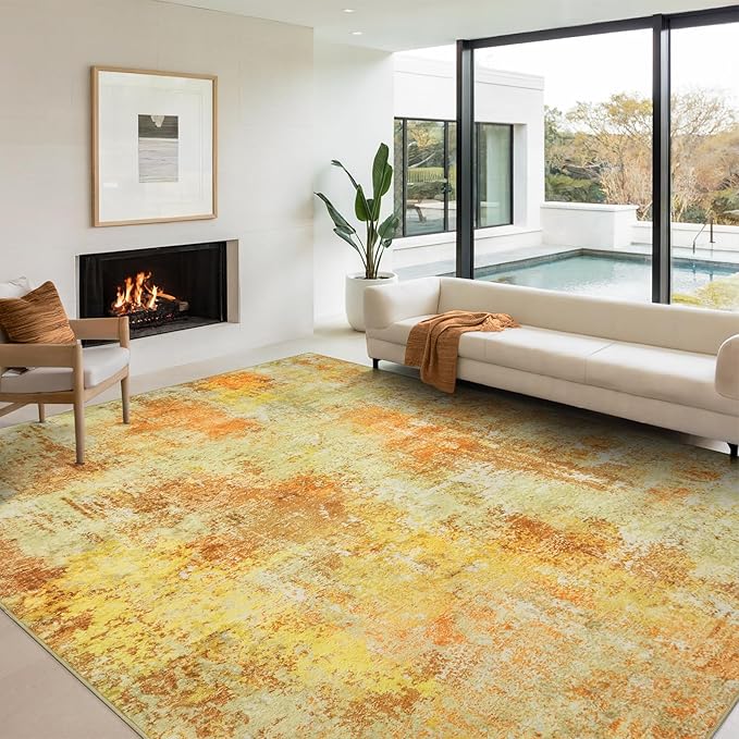 Washable Area Rug for Living Room 6x9 - Neutral Modern Abstract Rugs, Soft Non Slip Carpet with for Bedroom, Under Dining Room Table, Home, Office, Dorm - Yellow Brick