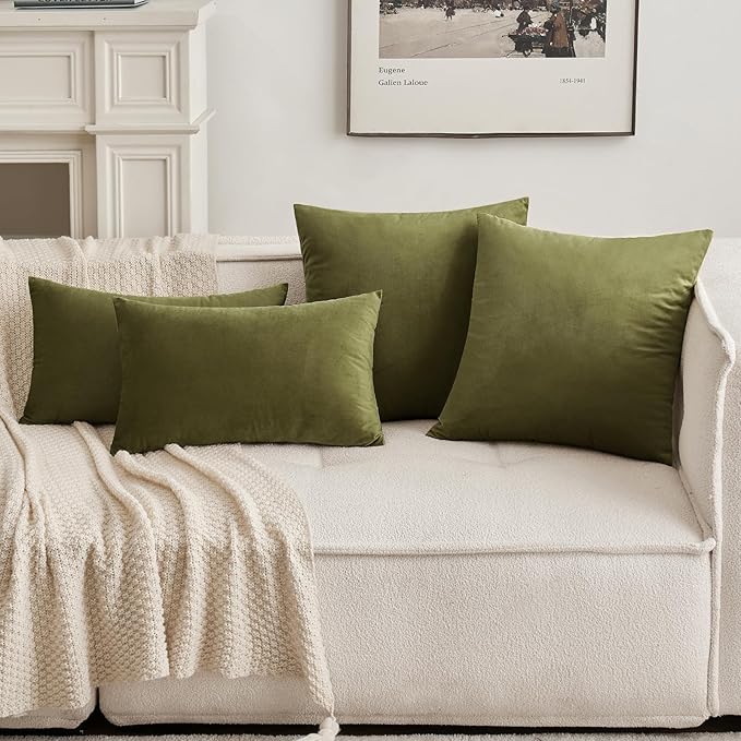 MIULEE Pack of 2 Olive Green Pillow Covers 16x16 Inch Decorative Velvet Throw Pillow Covers Modern Soft Couch Throw Pillows Farmhouse Home Decor for Spring Sofa Bedroom Living Room