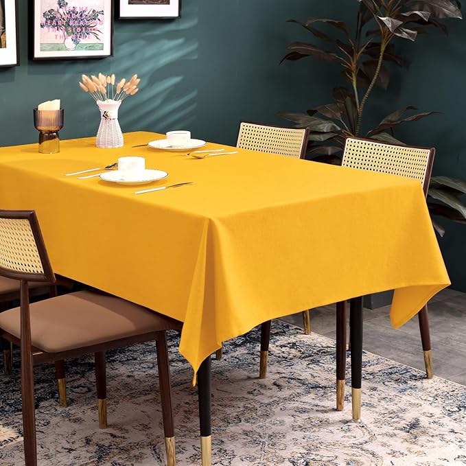 BALCONY & FALCON Rectangle Table Cloth – Waterproof, Wrinkle-Resistant & Dust-Proof Farmhouse Tablecloth for Dining, Kitchen, Party Decorations, Outdoor Patio, Baby Shower (Yellow, 55" x 71")
