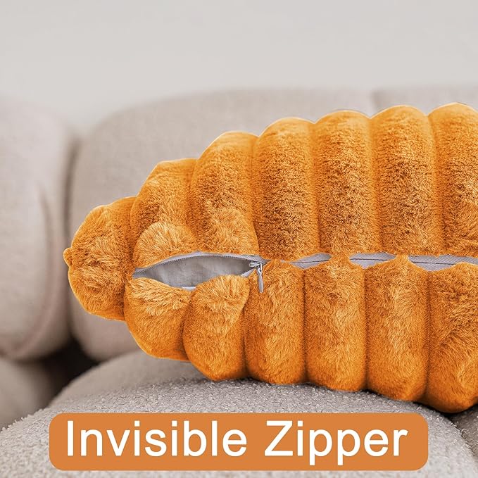 Double-Sided Faux Fur Plush Fall Throw Pillow Covers 18x18 Set of 2 Fuzzy Striped Soft Cozy Pillowcase Luxury Decorative Pillows Square Fluffy Cushion Covers for Couch Sofa Bed,Orange