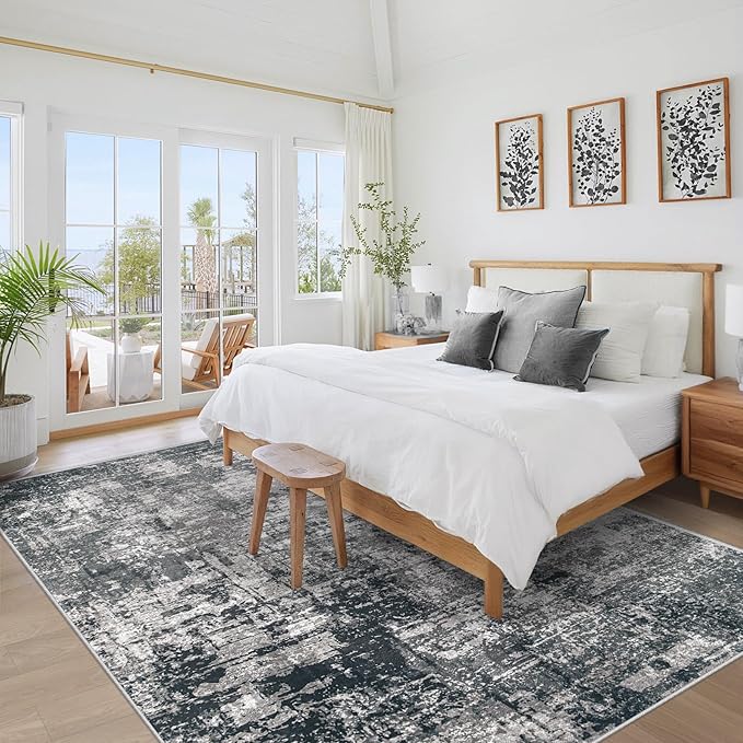 5x7 Area Rugs for Living Room: Washable Modern Abstract Rug Soft Non Slip Rug Indoor Low Pile Carpet for Bedroom Dining Room Home - Black Grey Brown