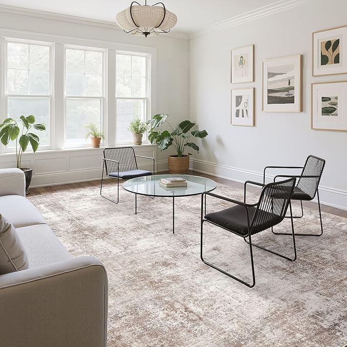 Washable 7x9 Area Rug: Modern Abstract Soft Non-Slip Indoor Rugs Home Decor - Low Pile Stain Resistant Foldable Rug for Living Room Bedroom Dining Room Playroom Office(Brown,7'X9')