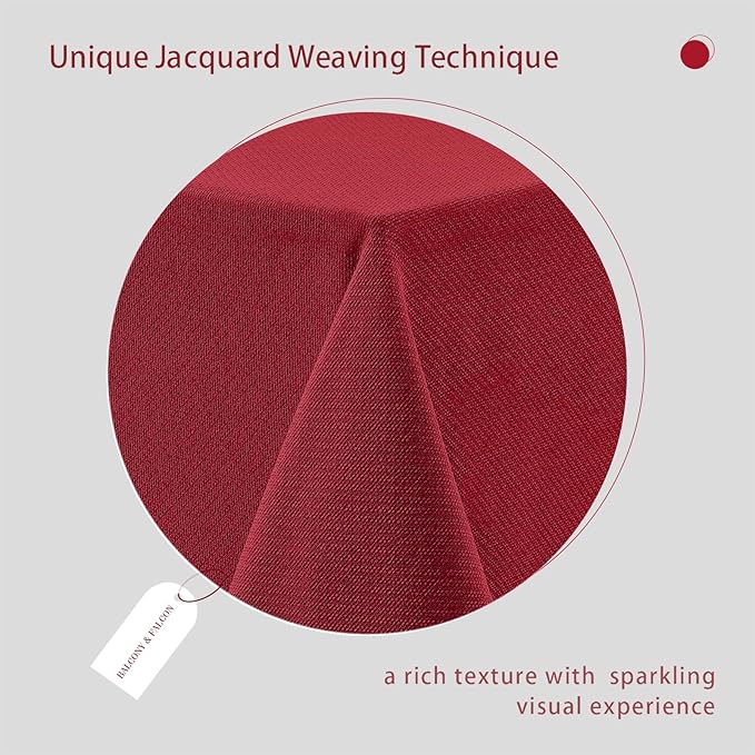 BALCONY & FALCON Rectangle Tablecloth Jacquard Style Water Resistant Table Cover for Christmas Thanksgiving Dining Kitchen Cafe Parties and Outdoor Use (Red, 57 x 118 inch)