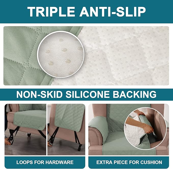 Turquoize 100% Waterproof Wing Chair Cover Wing Armchair Slipcovers Chair Couch Protector Triple Non-Slip Sofa Slipcover for Wing Chair Furniture Protector for Pets, Kids,Dog (Wing Chair, Sage)