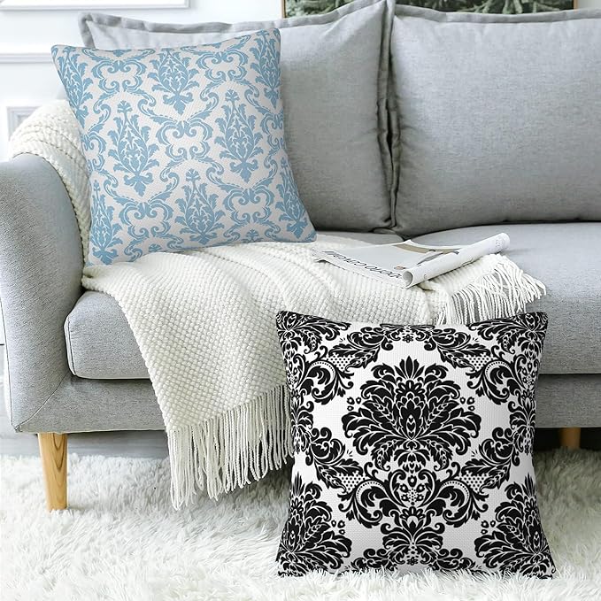 Throw Pillow Cover Case Damask Pillow Covers 18x18 Inch Set of 2,Soft Decorative Throw Pillow Case for Living Room Bedroom Sofa Couch Cushion Covers