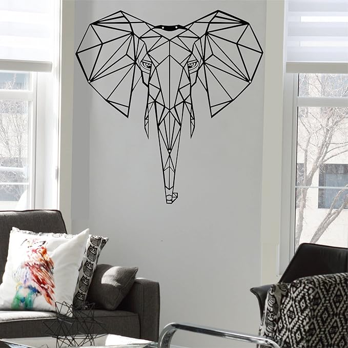 DEKADRON Metal Wall Art- Geometric Elephant Head Metal Wall Decor Home Office Decoration Bedroom Living Room Wall Hangings (34" W x 35" H/87x90cm)