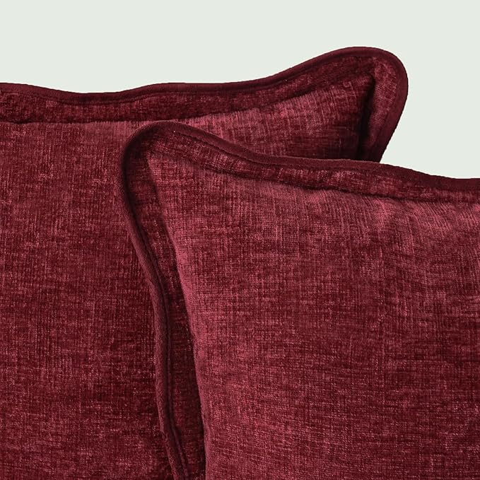 CaliTime Throw Pillow Covers Decorative 18 X 18 Inches Pack of 2 Cozy Chenille Scalloped Wavy Edge Cushion Cases for Couch Sofa Bed Living Room Farmhouse Burgundy