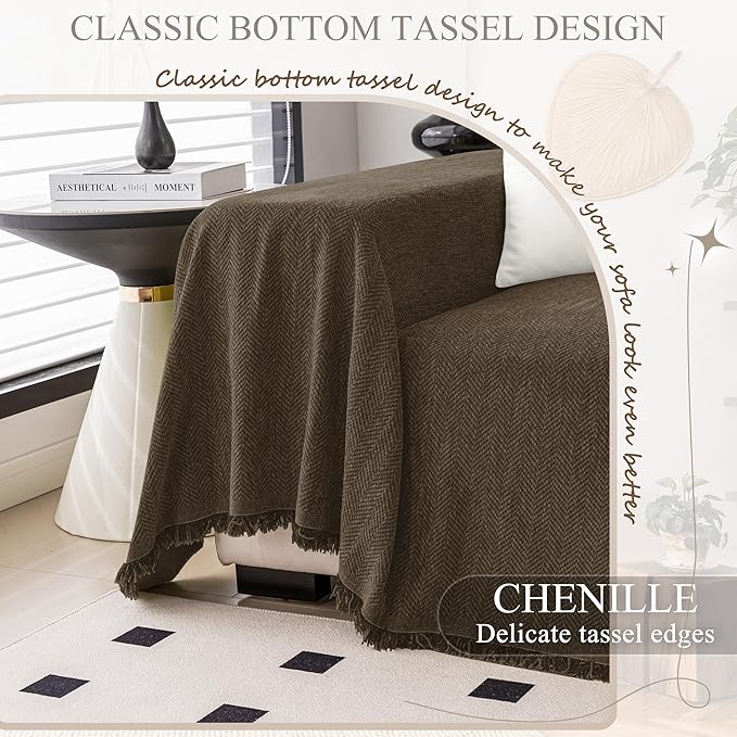 ALIECOM Sectional Couch Covers L Shape Sectional Sofa Cover for Dogs 2 Piece Thick Chenille L Shaped Couch Cover Blanket Chaise Sofa Slipcovers Pet Furniture Protector Washable (XX-Large, Dark Brown)