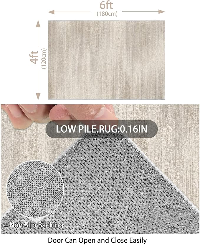Enkor Area Rugs 4x6 Washable Non Slip Abstract Soft Rugs for Living Room Bedroom, Modern Mat for Kitchen Entryway Beige & Grey