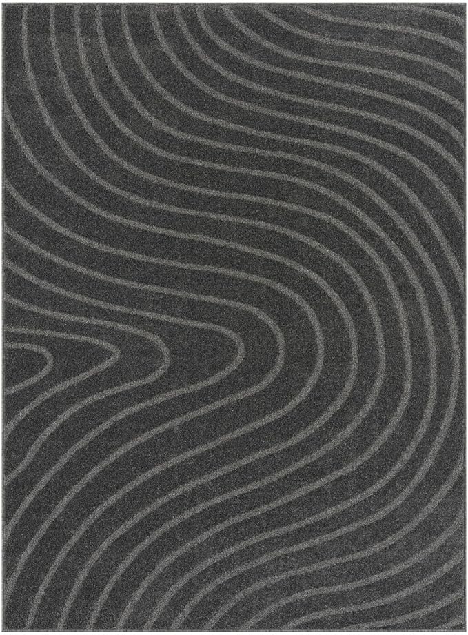 LUXE WEAVERS Modern Geometric Wave Anthracite 5x7 Area Rug