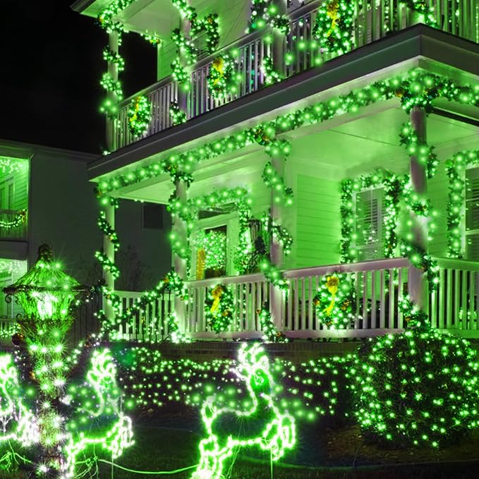 Kwaiffeo Green Fairy Lights, 100FT 300LED Green String Lights Outdoor Indoor, 8 Modes Connectable Light for Christmas Halloween Yard Tree Decor
